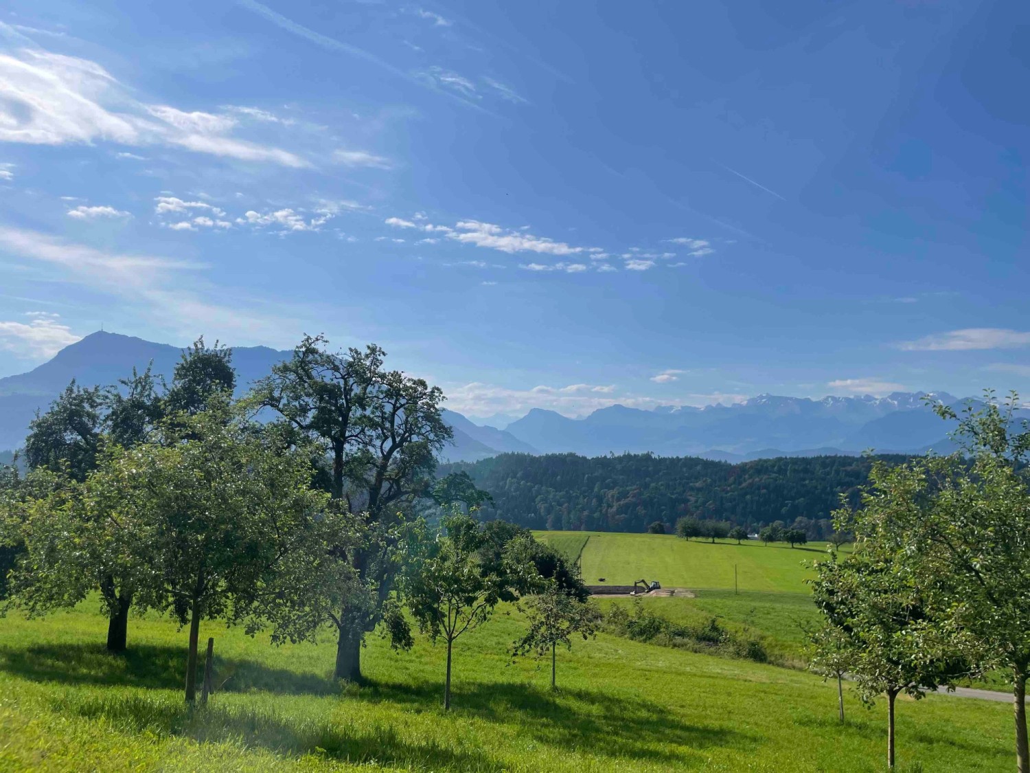 Herrliche Weitsicht in Richtung Meggenwald und Berge