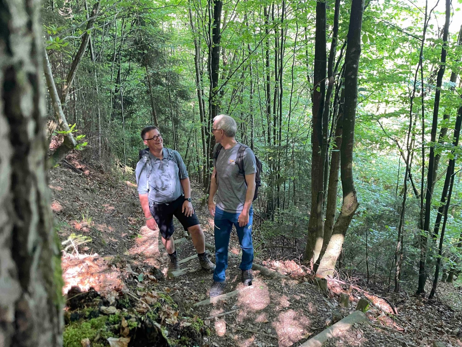 Hannes Koch, Luzerner Kantonsrat und Andreas Lehmann, Geschäftsleiter Luzerner Wanderwege, unterwegs Richtung Schwendelberg